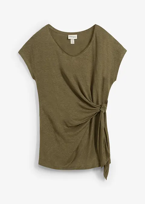 Wickelshirt aus reinem Leinen in grün von vorne - bonprix