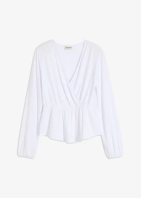 Shirtbluse in Wickeloptik in weiß von vorne - bonprix