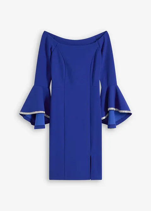Carmen-Kleid aus strukturiertem Crepe in blau von vorne - bonprix