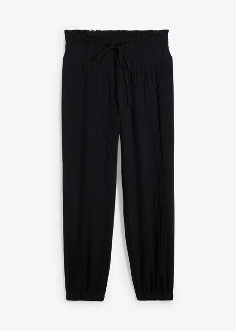 Musselin Hose mit Smockbund in schwarz von vorne - bonprix