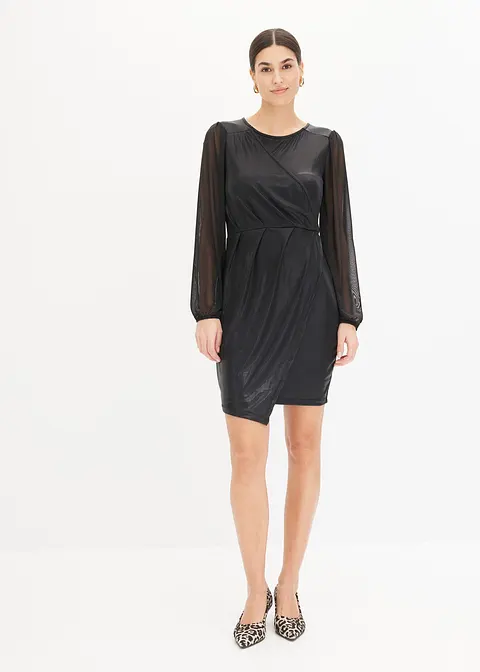 Minikleid mit Drapierung in schwarz im Look von vorne (Totalaufnahme) - bonprix