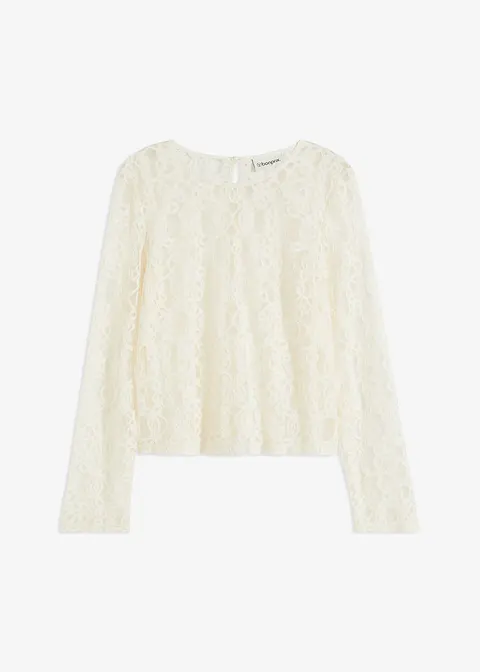 Blusenshirt aus Spitze in beige von vorne - bonprix