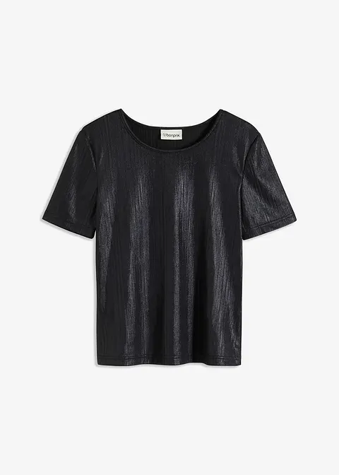 Shirt aus glänzendem Material in schwarz von vorne - bonprix