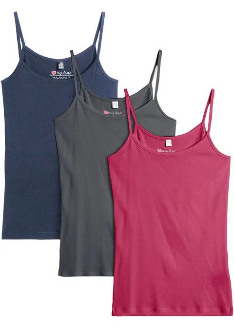 Spaghettiträger-Top aus reiner Baumwolle (3er Pack) in pink - bonprix