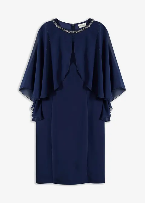Bodycon-Kleid mit abnehmbarem Cape in blau von vorne - bonprix