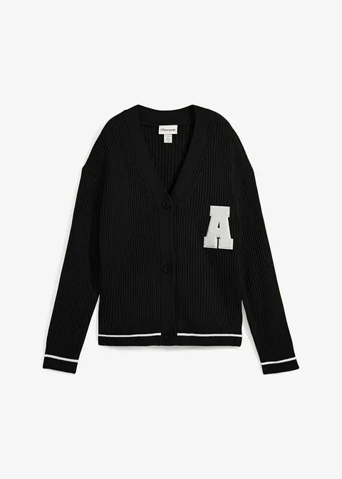 Oversize-Strickjacke mit Stickerei in schwarz von vorne - bonprix