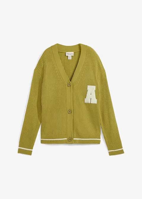 Oversize-Strickjacke mit Stickerei in grün von vorne - bonprix
