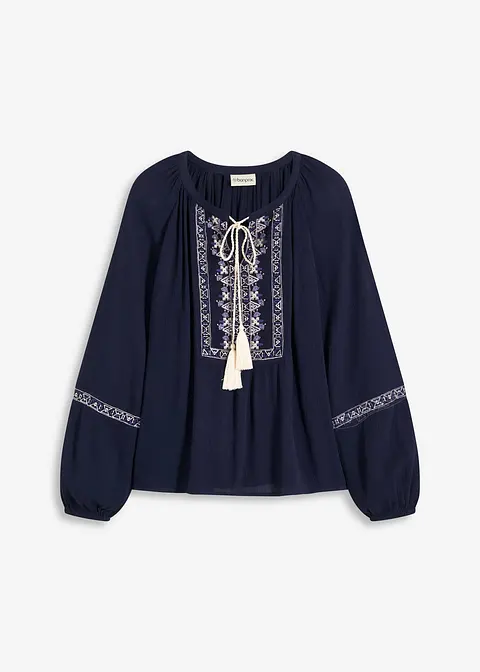 Oversized-Bluse mit Stickerei in blau von vorne - bonprix