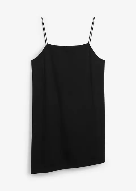 Asymmetrisches Spaghettiträger-Top aus Viskose-Mix in schwarz von vorne - bonprix