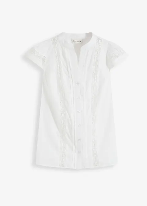 Blusentop aus reiner Baumwolle in weiß von vorne - bonprix