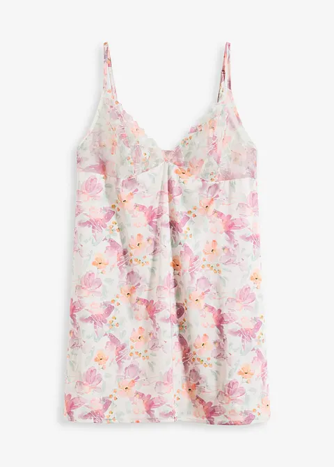 Satin Negligé mit bedruckter Stickerei in weiß von vorne - bonprix