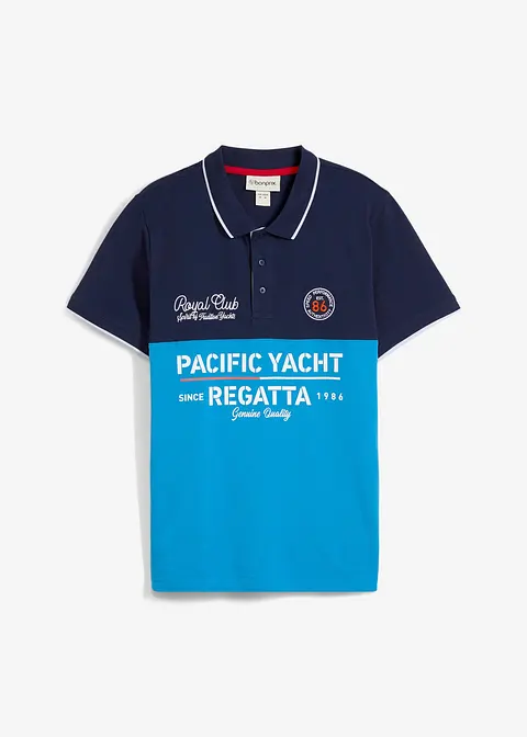 Piqué-Poloshirt aus reiner Bio-Baumwolle, Kurzarm in blau von vorne - bonprix
