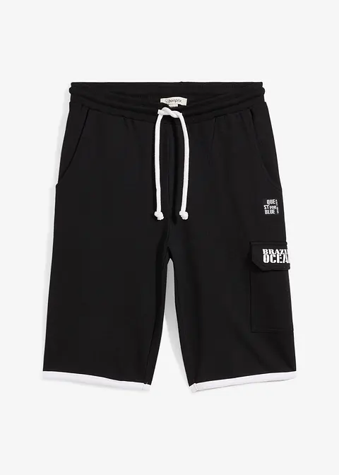Long-Sweat-Cargobermuda in schwarz von vorne - bonprix