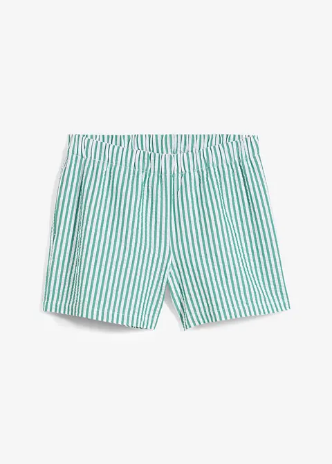 Gestreifte Schlupf-Shorts aus reiner Baumwolle in grün von vorne - bonprix