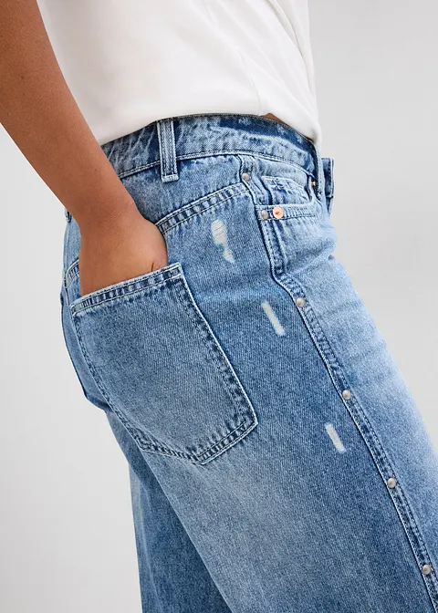Loose Straight-Jeans Mid Waist, Low Stretch in blau (Detailaufnahme) - bonprix