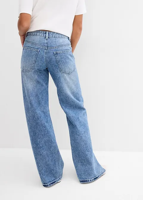 Loose Straight-Jeans Mid Waist, Low Stretch in blau von hinten - bonprix