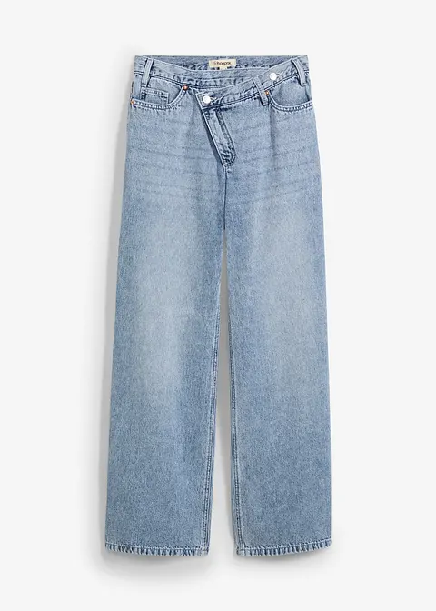 Wide-Leg-Jeans Mid Waist, Low Stretch in blau von vorne - bonprix