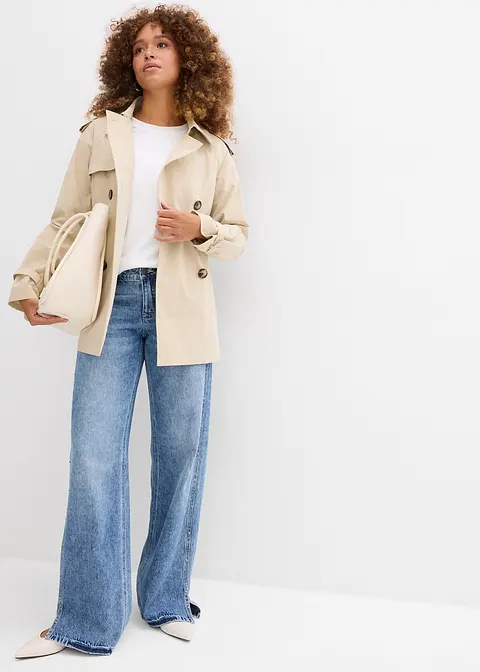 Loose Straight-Jeans Mid Waist, Low Stretch in blau im Look von vorne (Totalaufnahme) - bonprix