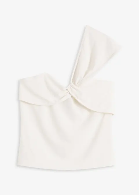 Asymmetrisches Top aus luftigem Crêpe in weiß von vorne - bonprix