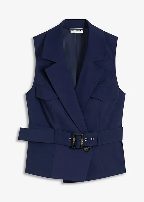 Weste mit Gürtel in blau von vorne - bonprix