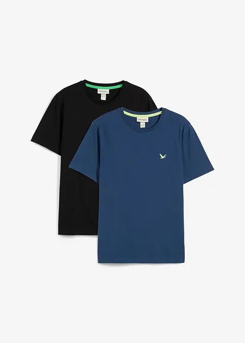 T-Shirt (2er Pack) aus reiner Bio-Baumwolle in blau von vorne - bonprix