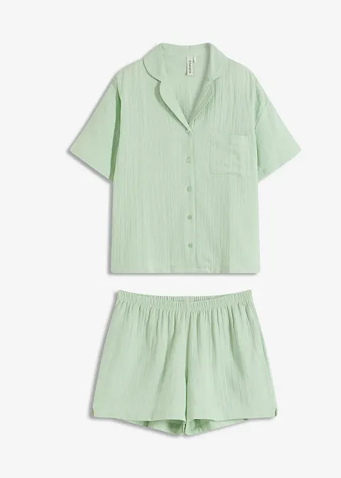 Weit geschnittener Shorty aus softem Musselin in grün von vorne - bonprix