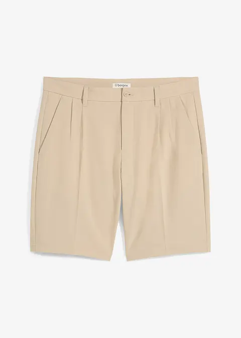 Chino-Bermuda mit Bundfalten, Regular Fit in beige von vorne - bonprix