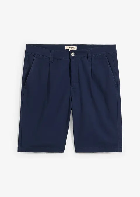 Regular Fit Stretch-Bermuda mit Bundfalte in blau von vorne - bonprix