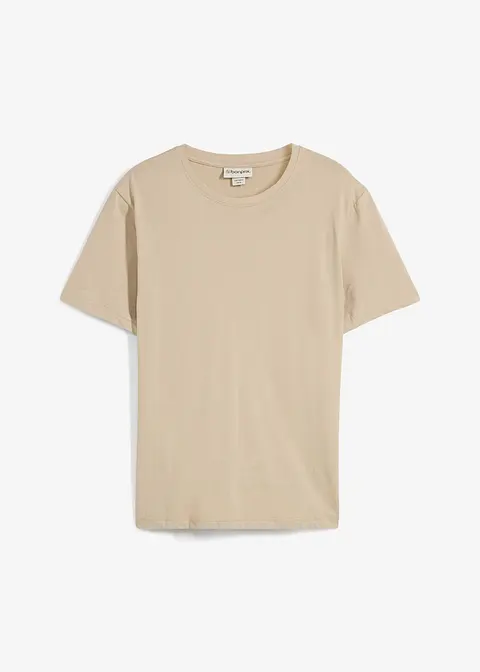 T-Shirt aus reiner Bio-Baumwolle in beige von vorne - bonprix