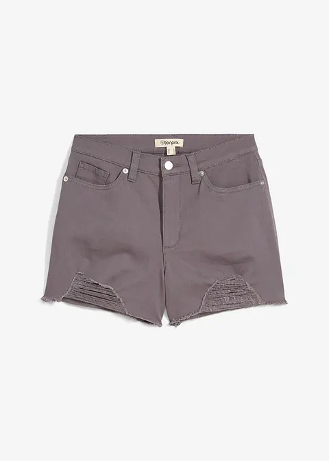 Highwaist-Shorts aus Twill in grau von vorne - bonprix