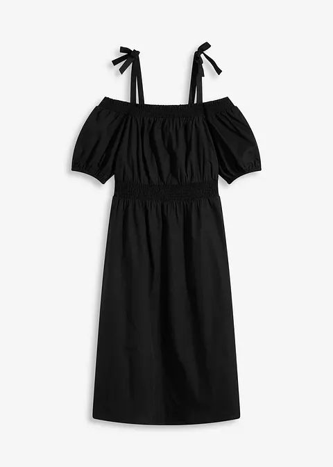 Off-Shoulder-Kleid aus reiner Bio-Baumwolle in schwarz von vorne - bonprix