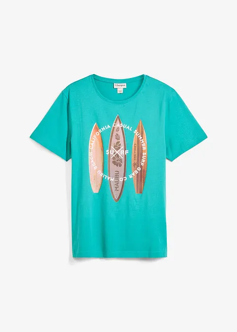 T-Shirt aus reiner Bio-Baumwolle, Slim Fit in grün von vorne - bonprix