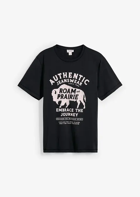 T-Shirt aus reiner Bio-Baumwolle in schwarz von vorne - bonprix