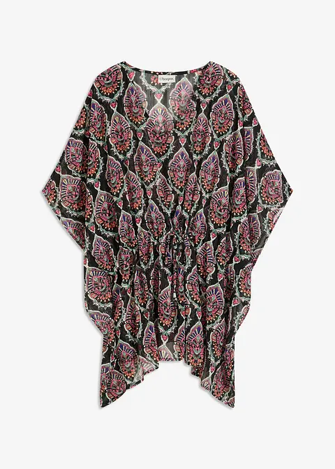 Chiffon Strand Tunika in schwarz von vorne - bonprix