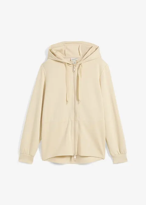 Kapuzen-Sweatjacke mit Elastik in beige von vorne - bonprix