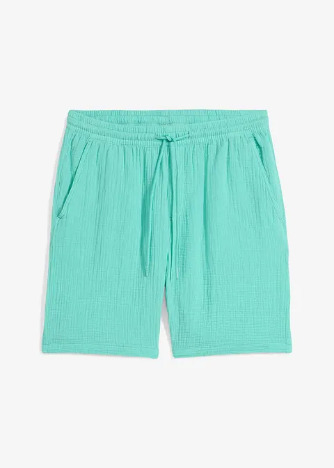 Musselin-Shorts aus reiner Baumwolle, Regular Fit in grün von vorne - bonprix