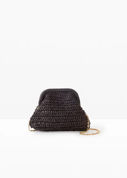 Strohumhängetasche in schwarz von vorne - bonprix