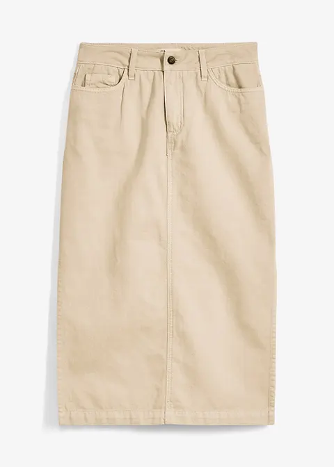 Twill-Rock aus reiner Baumwolle in beige von vorne - bonprix
