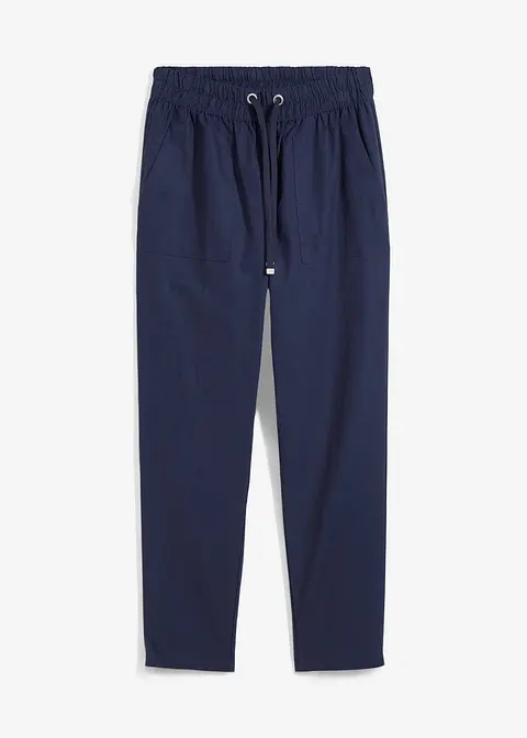 Schlupfhose aus luftigem Leinen-Mix in blau von vorne - bonprix