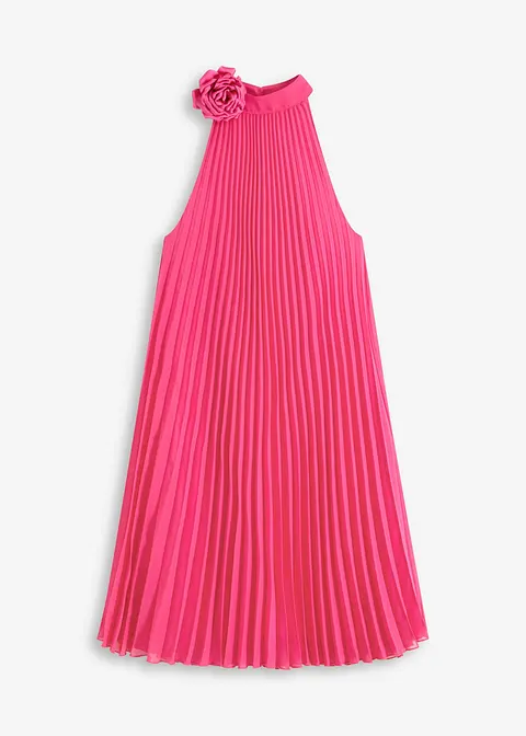 Chiffonkleid mit Plisseé und Blumen-Applikation in pink von vorne - bonprix