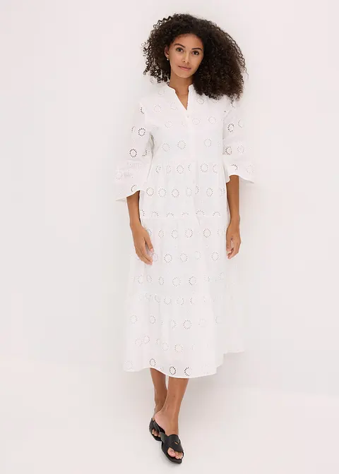Maxikleid aus reiner Baumwolle in weiß im Look von vorne (Totalaufnahme) - bonprix