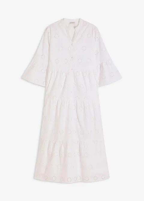 Maxikleid aus reiner Baumwolle in weiß von vorne - bonprix