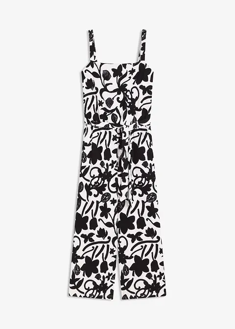 bedruckter Jumpsuit aus strukturiertem Jersey in weiß von vorne - bonprix