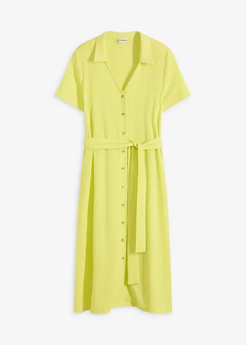 Jerseykleid aus luftigem Crêpe in gelb von vorne - bonprix