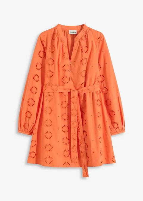 Blusenkleid aus reiner Bio-Baumwolle in orange von vorne - bonprix