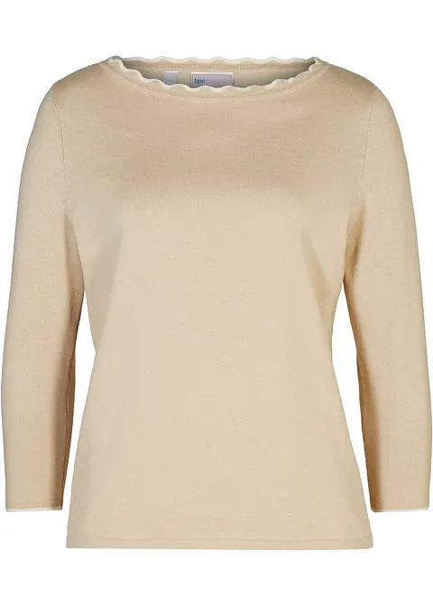 Feinstrickpullover mit Seidenanteil in beige von vorne - bonprix