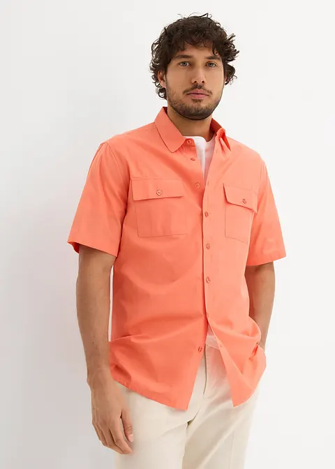 Kurzarmhemd aus reiner Baumwolle in orange von vorne (im Anschnitt) - bonprix