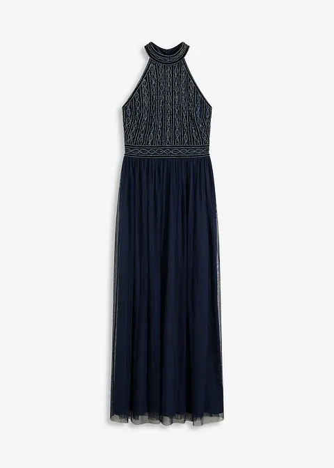 Maxikleid mit Perlenstickerei in blau von vorne - bonprix