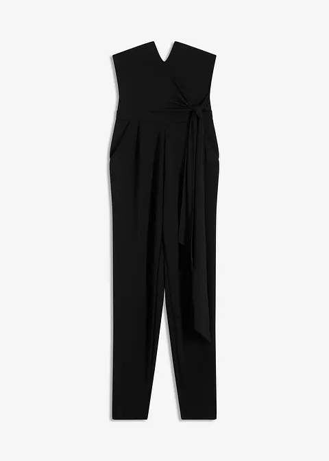 Overall mit Bustier-Ausschnitt und Binde-Detail in schwarz von vorne - bonprix