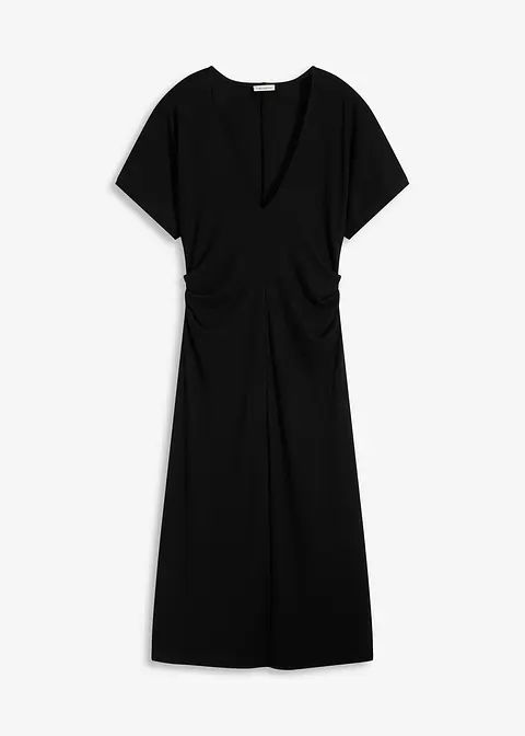 Rippkleid aus Jersey mit seitlicher Raffung in schwarz von vorne - bonprix
